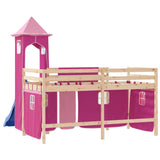 Lit mezzanine enfants avec tour sans matelas rose 80x200 cm