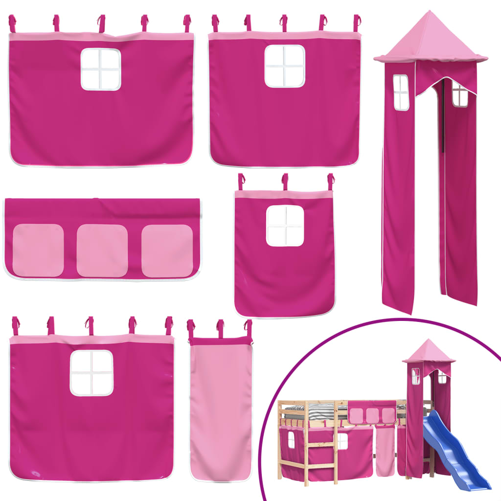 Children's loft bed with tower without mattress pink 80x200 cm