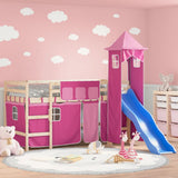 Children's loft bed with tower without mattress pink 80x200 cm