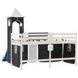 Lit mezzanine enfants et tour sans matelas blanc noir 80x200cm