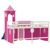 Lit mezzanine enfants avec tour sans matelas rose 80x200 cm