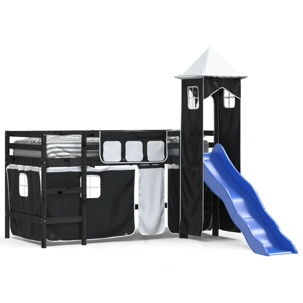 Children's loft bed and tower without mattress white black 80x200cm