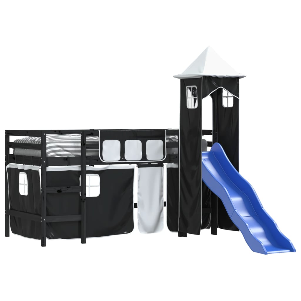 Children's loft bed and tower without mattress white black 80x200cm