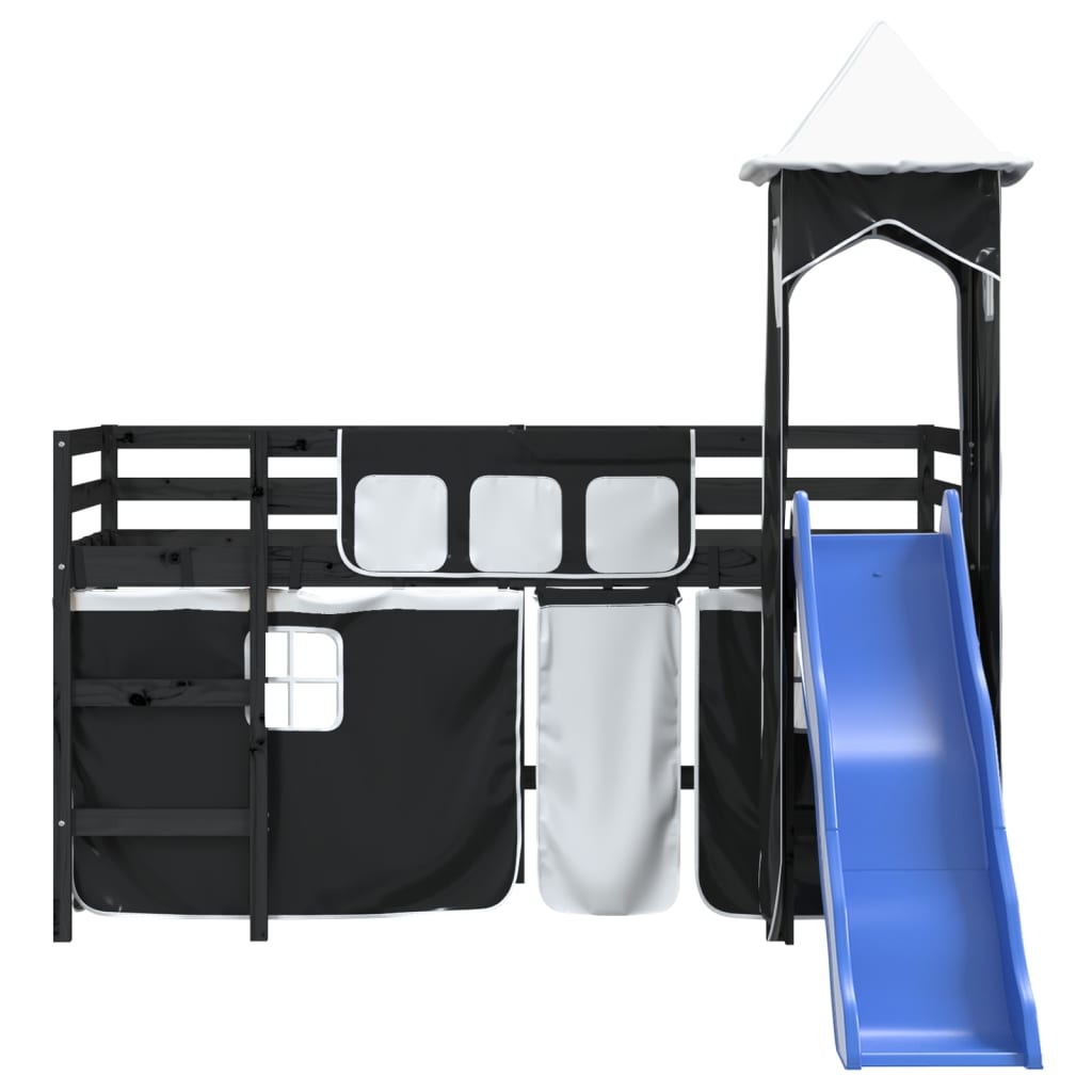 Lit mezzanine enfants et tour sans matelas blanc noir 80x200cm