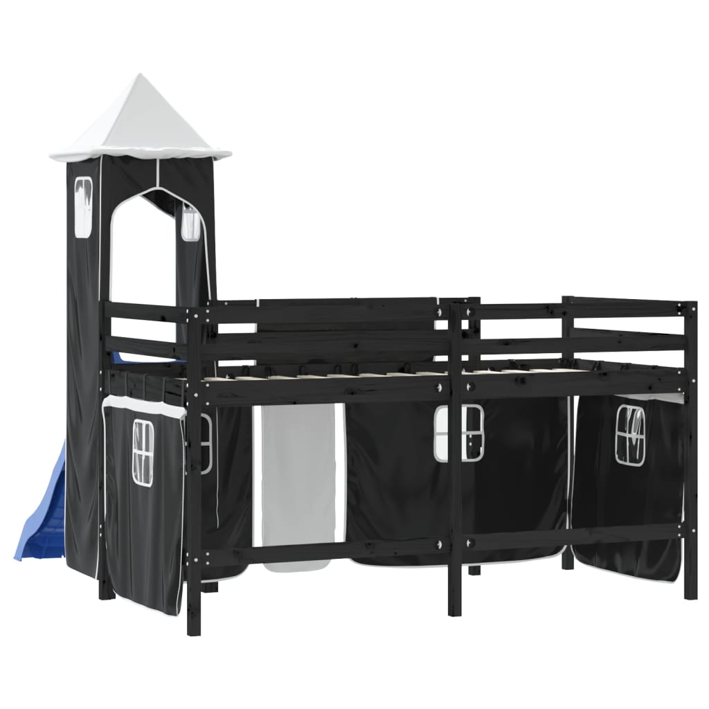 Lit mezzanine enfants et tour sans matelas blanc noir 80x200cm