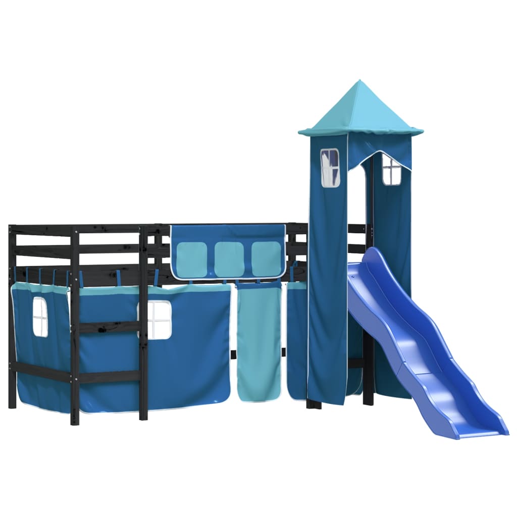 Lit mezzanine enfants avec tour sans matelas bleu 80x200 cm