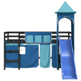 Lit mezzanine enfants avec tour sans matelas bleu 80x200 cm