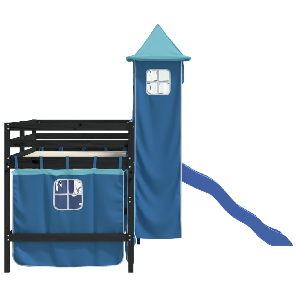 Children's loft bed with tower without mattress blue 80x200 cm