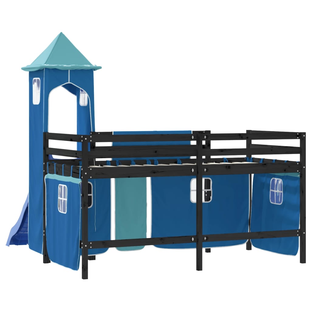 Children's loft bed with tower without mattress blue 80x200 cm