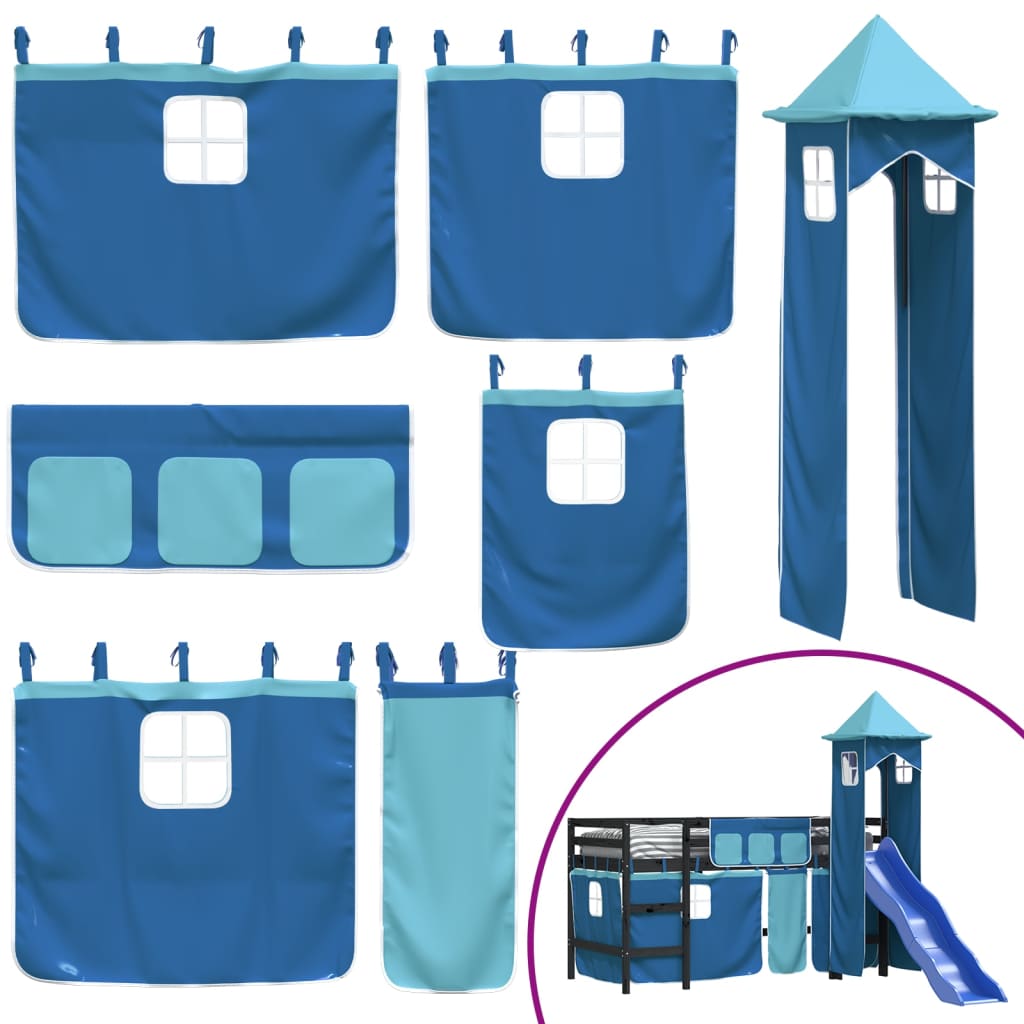 Children's loft bed with tower without mattress blue 80x200 cm