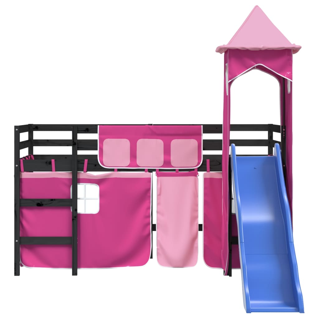 Children's loft bed with tower without mattress pink 80x200 cm