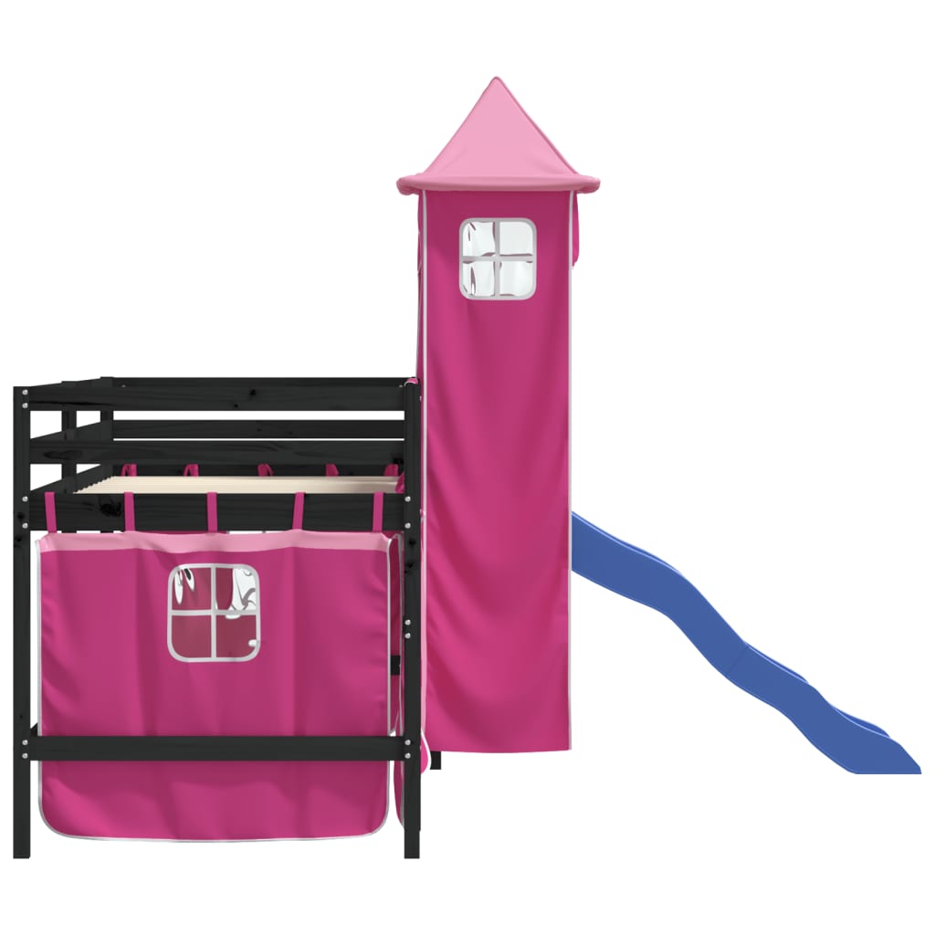 Children's loft bed with tower without mattress pink 80x200 cm