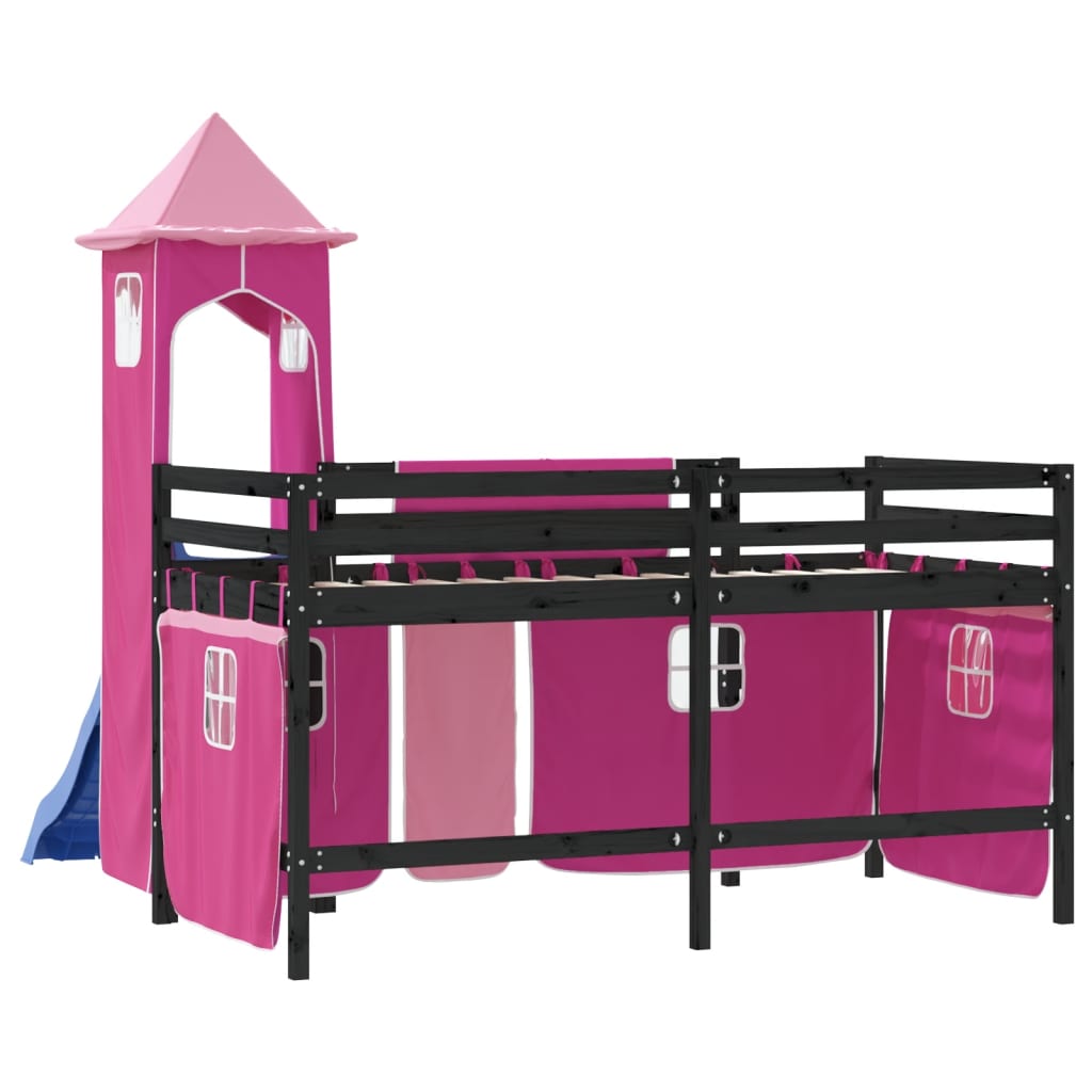 Children's loft bed with tower without mattress pink 80x200 cm