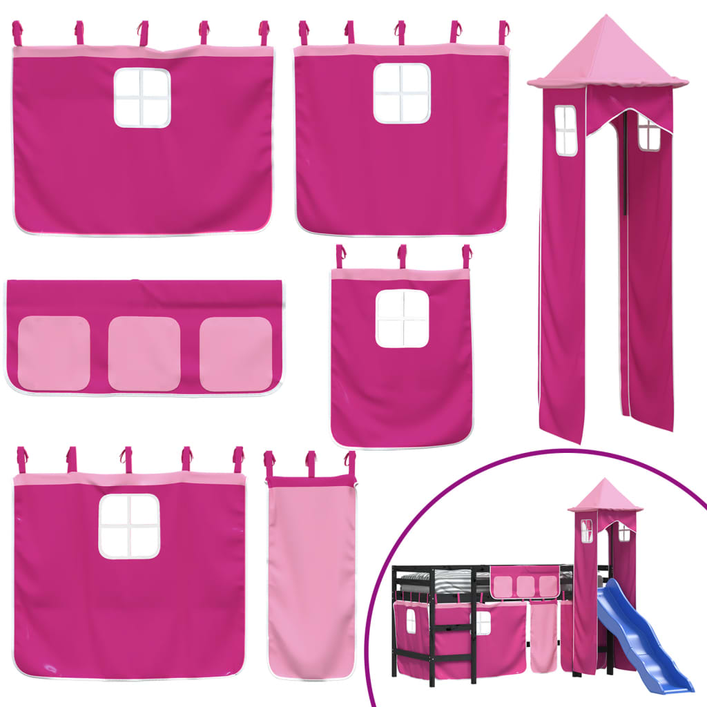 Children's loft bed with tower without mattress pink 80x200 cm