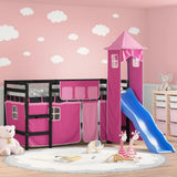 Children's loft bed with tower without mattress pink 80x200 cm