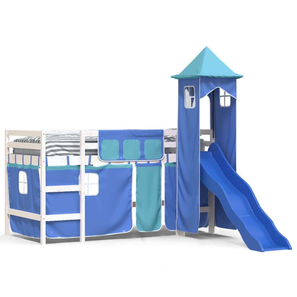 Children's loft bed with tower without mattress blue 90x200 cm