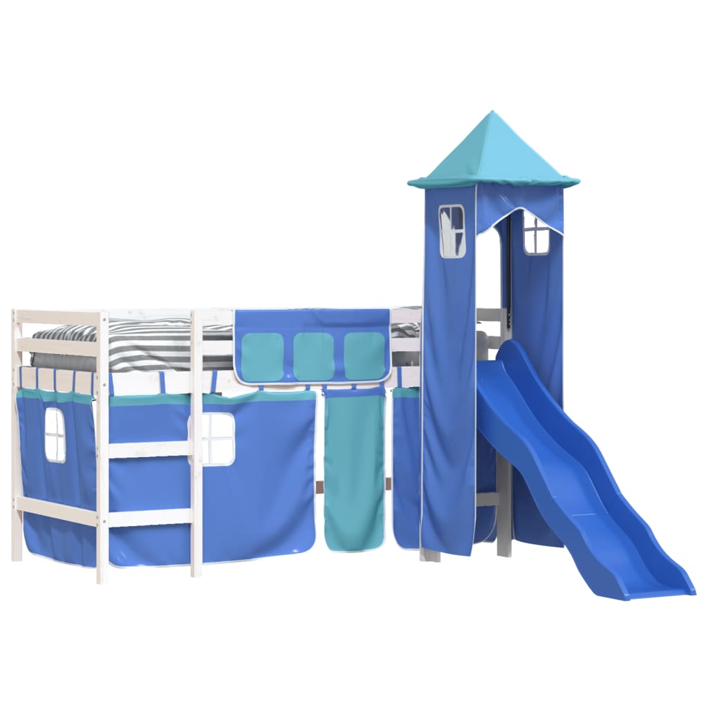 Children's loft bed with tower without mattress blue 90x200 cm