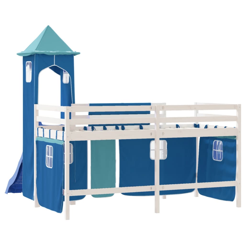 Children's loft bed with tower without mattress blue 90x200 cm