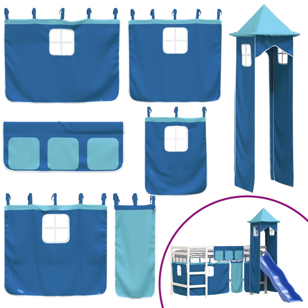 Children's loft bed with tower without mattress blue 90x200 cm