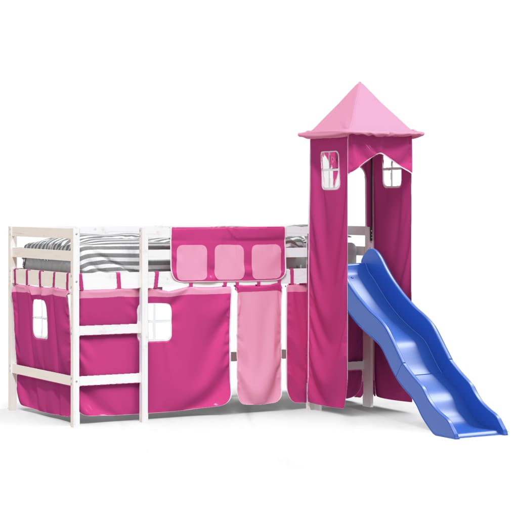 Children's loft bed with tower without mattress pink 90x200 cm