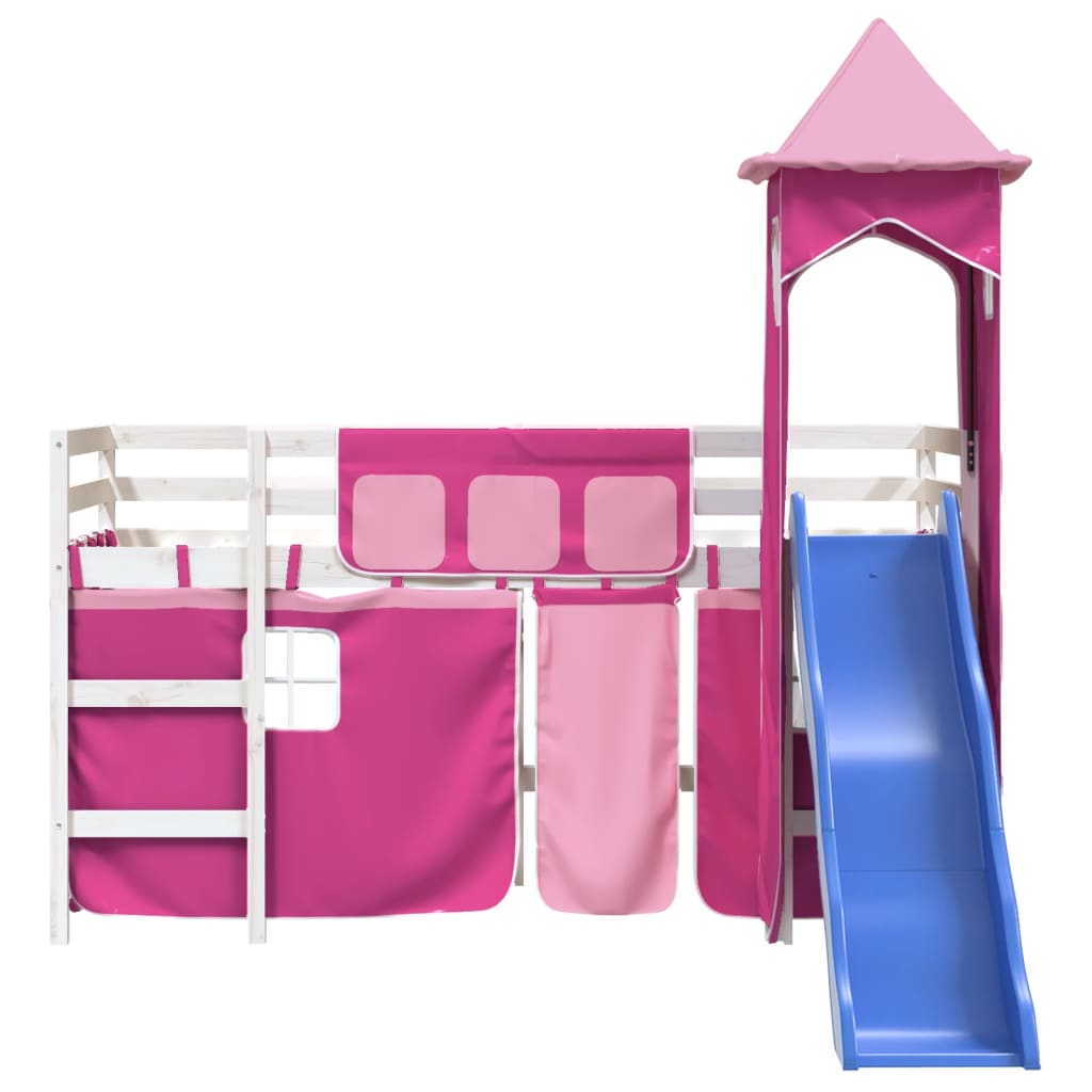 Children's loft bed with tower without mattress pink 90x200 cm