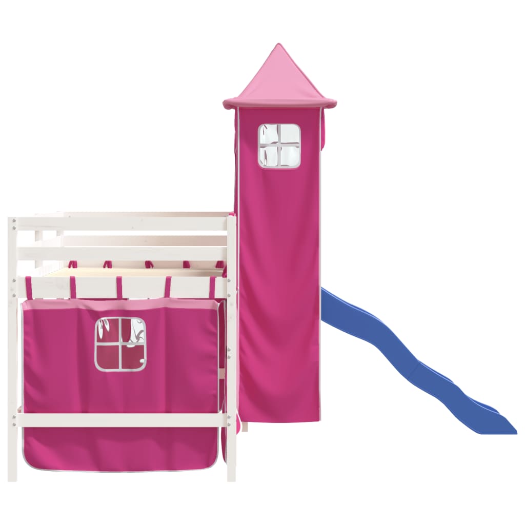 Children's loft bed with tower without mattress pink 90x200 cm