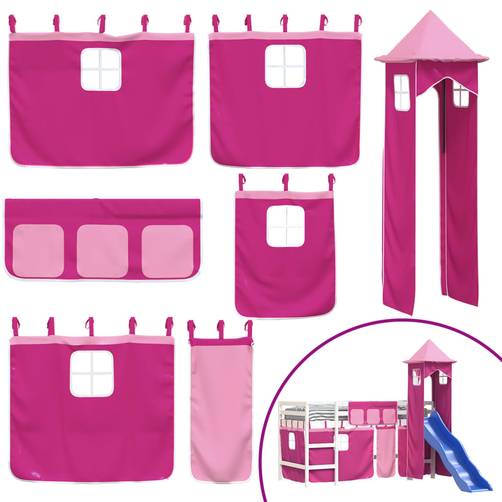 Children's loft bed with tower without mattress pink 90x200 cm