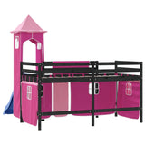 Lit mezzanine enfants avec tour sans matelas rose 90x200 cm