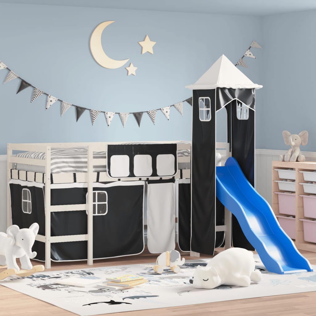 Children's loft bed with tower without mattress 90x190 cm