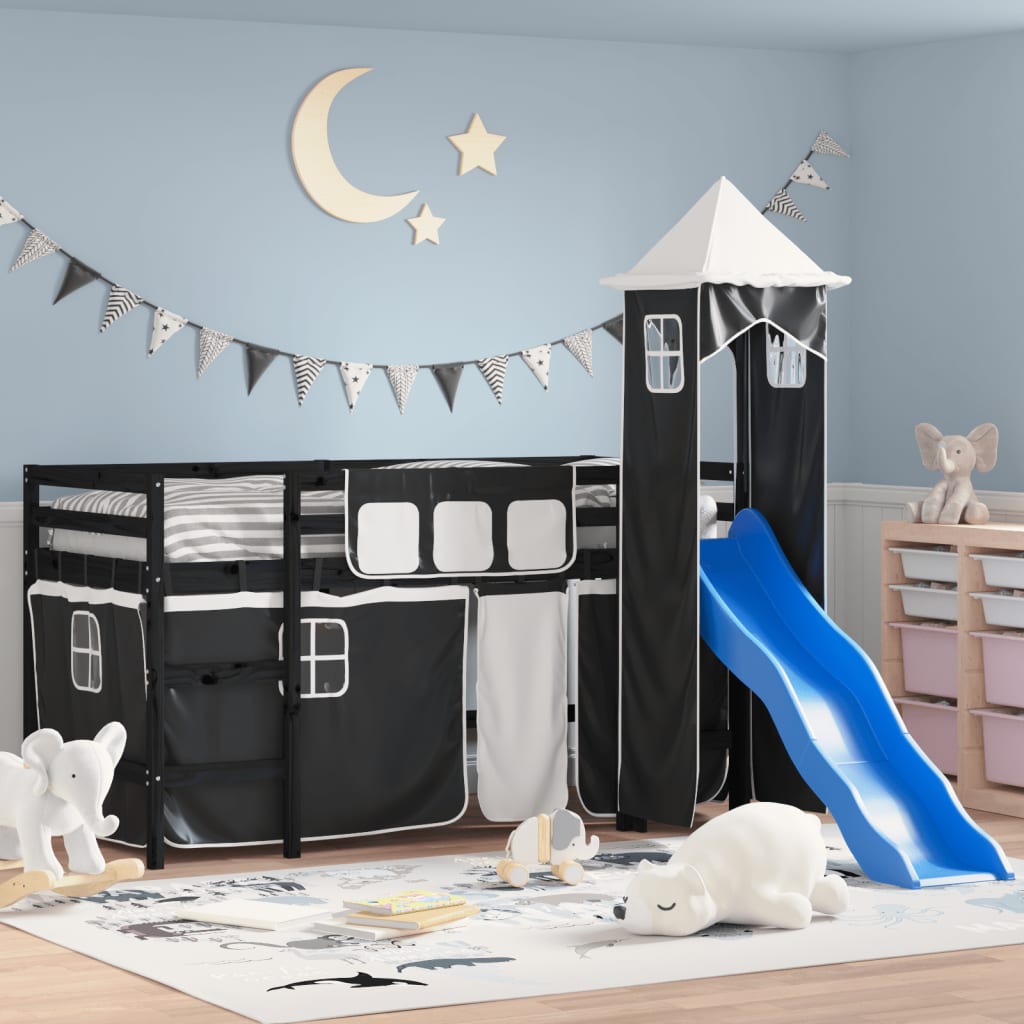 Children's loft bed with tower without mattress 90x190 cm