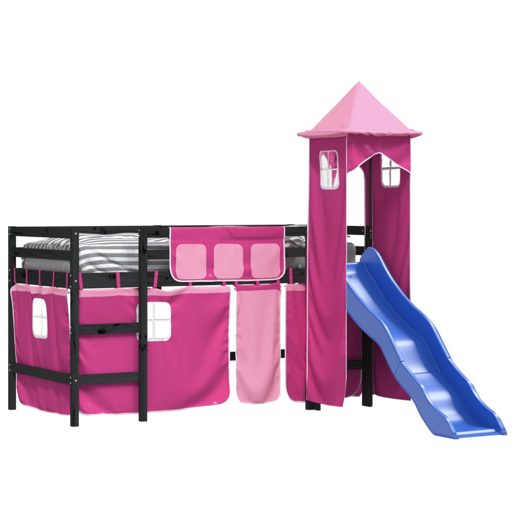 Children's loft bed with tower without mattress pink 90x190 cm