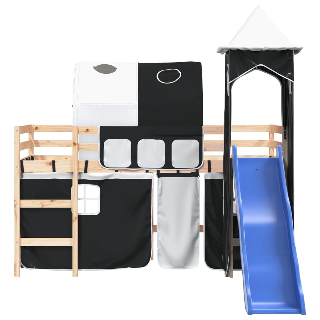 Children's loft bed and tower without mattress white black 80x200cm