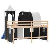 Lit mezzanine enfants et tour sans matelas blanc noir 80x200cm