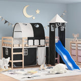 Children's loft bed and tower without mattress white black 80x200cm