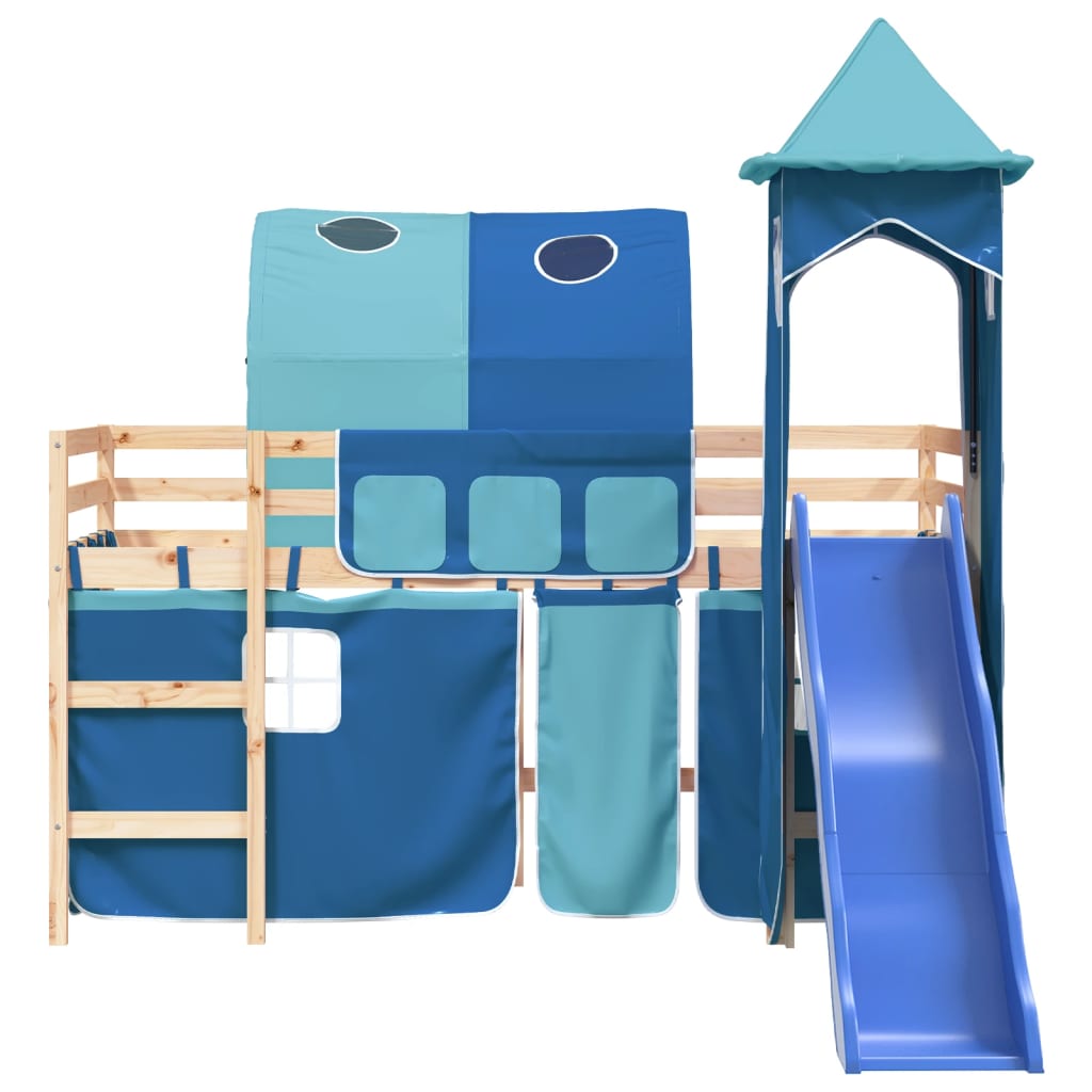 Lit mezzanine enfants avec tour sans matelas bleu 80x200 cm