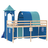 Lit mezzanine enfants avec tour sans matelas bleu 80x200 cm