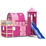 Children's loft bed with tower without mattress pink 80x200 cm