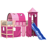 Children's loft bed with tower without mattress pink 80x200 cm