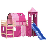 Children's loft bed with tower without mattress pink 80x200 cm