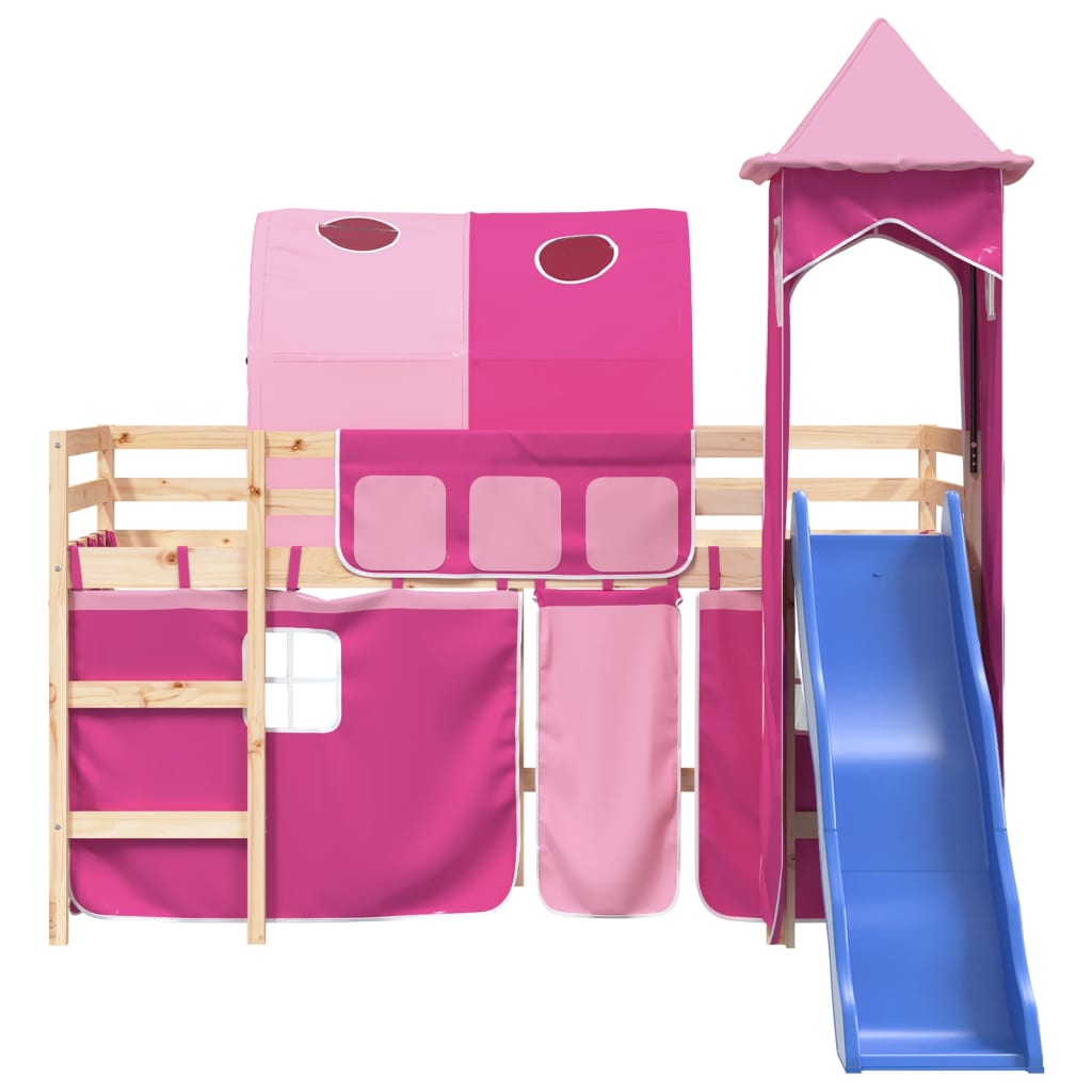 Lit mezzanine enfants avec tour sans matelas rose 80x200 cm