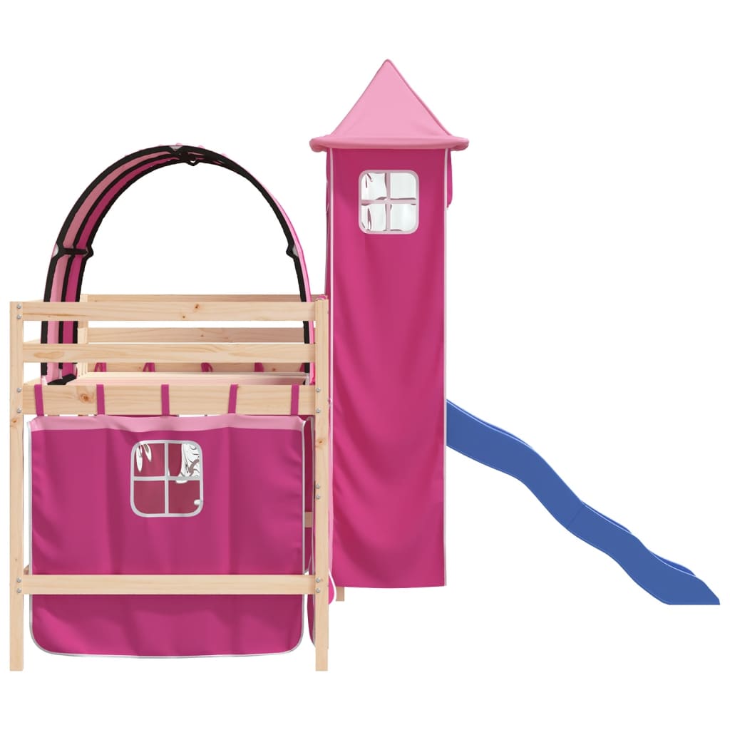 Children's loft bed with tower without mattress pink 80x200 cm