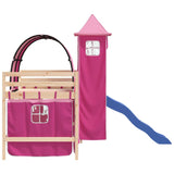 Children's loft bed with tower without mattress pink 80x200 cm