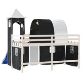 Lit mezzanine enfants et tour sans matelas blanc noir 80x200cm