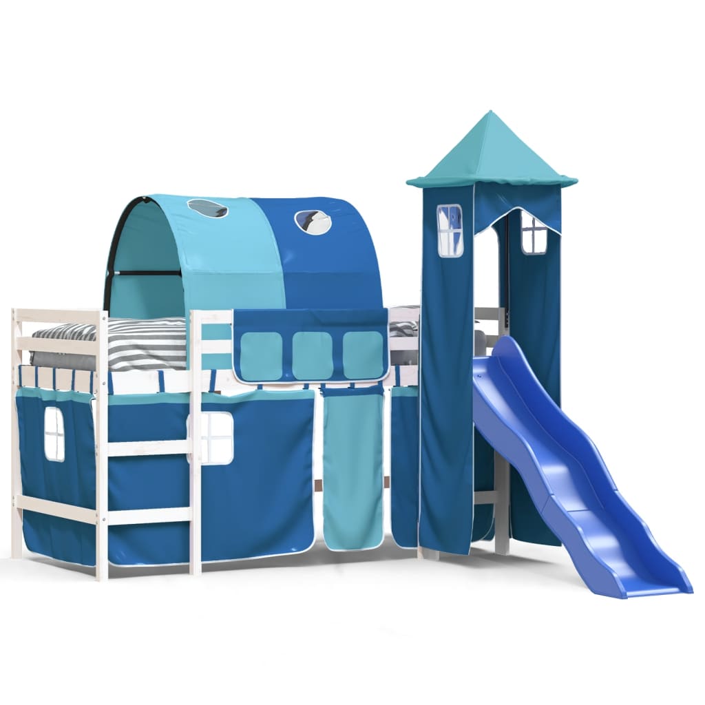 Children's loft bed with tower without mattress blue 80x200 cm