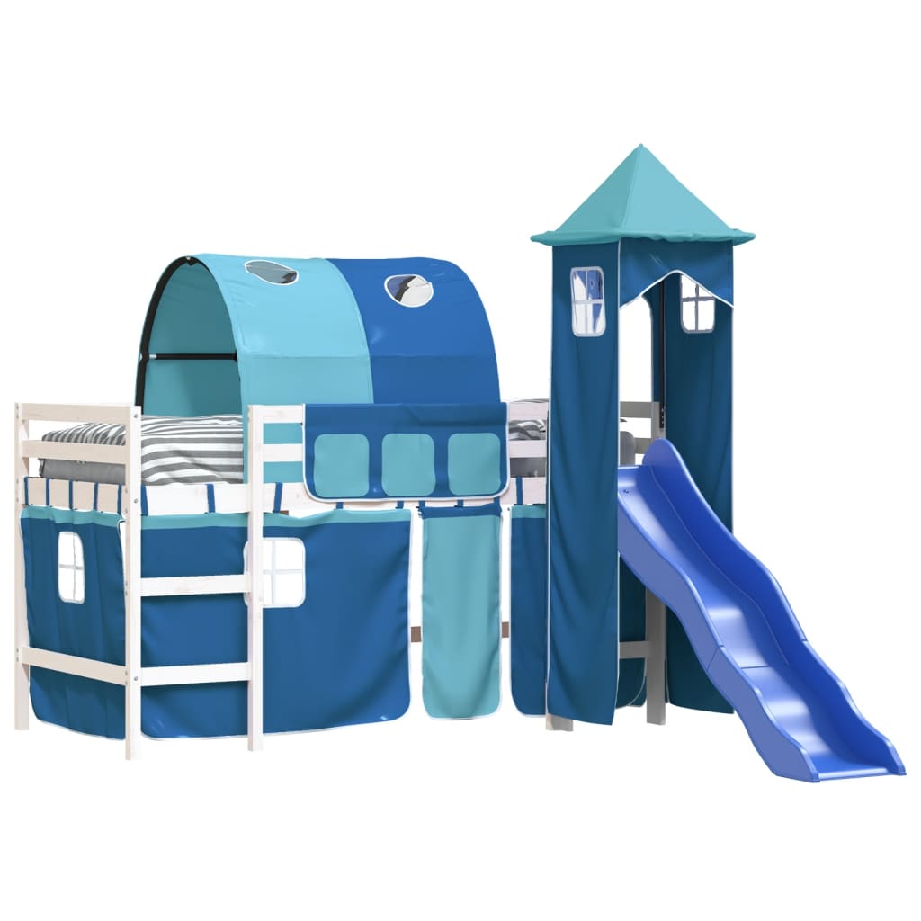 Children's loft bed with tower without mattress blue 80x200 cm