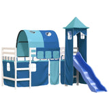 Children's loft bed with tower without mattress blue 80x200 cm