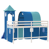 Lit mezzanine enfants avec tour sans matelas bleu 80x200 cm