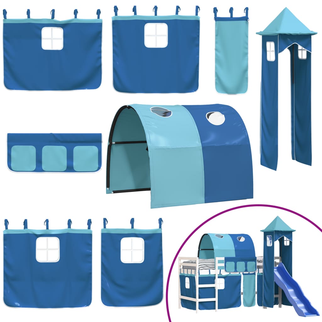 Children's loft bed with tower without mattress blue 80x200 cm