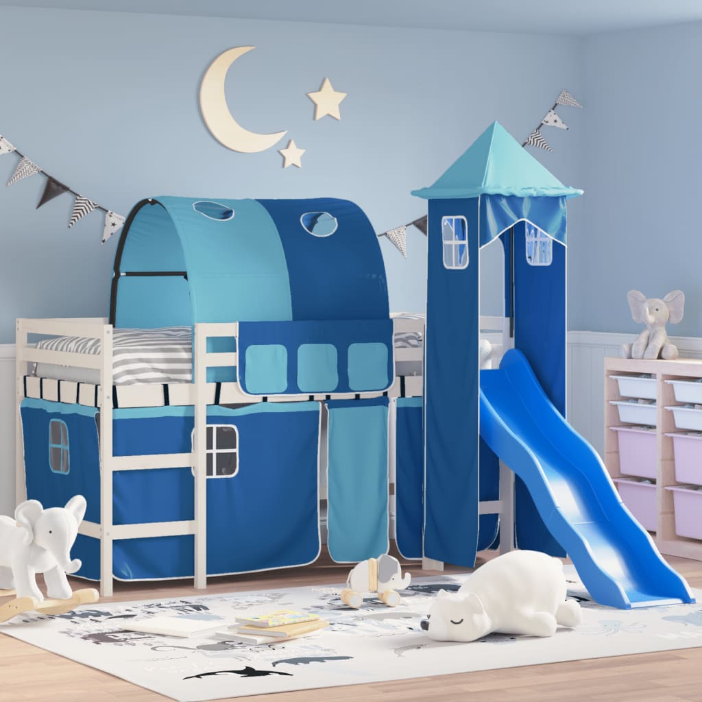 Children's loft bed with tower without mattress blue 80x200 cm