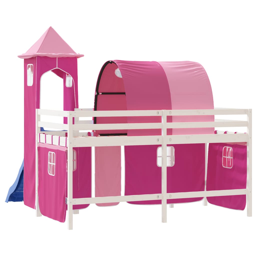 Lit mezzanine enfants avec tour sans matelas rose 80x200 cm